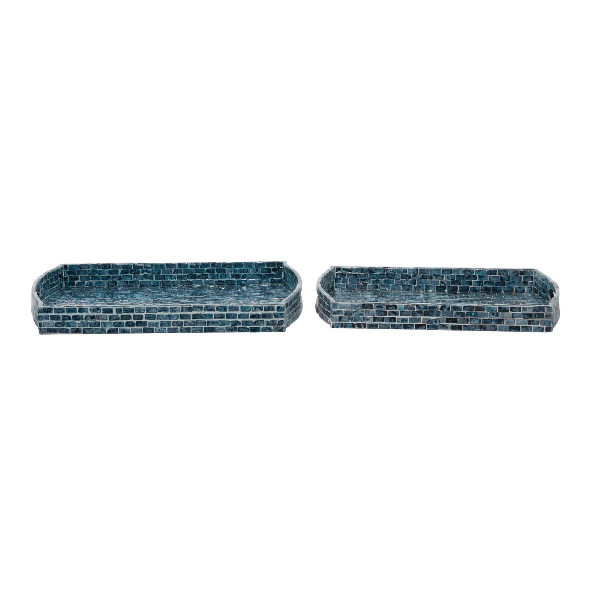 Blue Wood Coastal Tray Set